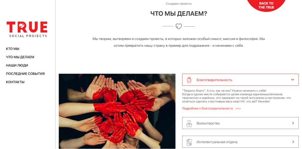 блок сайту True-Ag на котрому розміщена інформація про соціальні проекти компанії