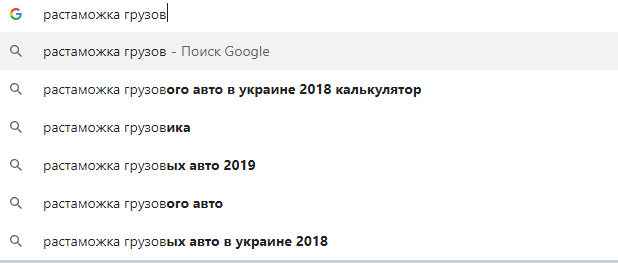 картинка демонстрирует как выглядят поисковые подсказки в Гугл